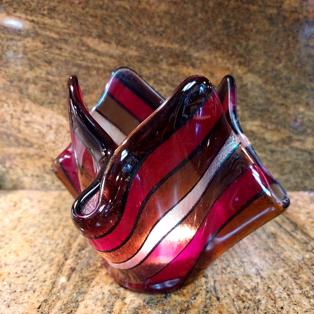 Folded glass votive candle holder/vase